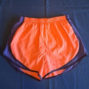 Nike Women's Vibrant Orange and Purple Dri-Fit Athletic Shorts - Small